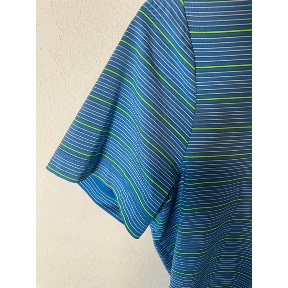 Women’s Nike Golf Polo Collared Shirt Blue & Lime Stripped Size Small